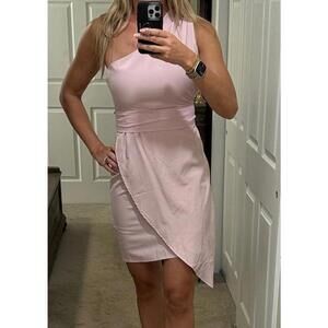 Women's One Shoulder Pink Dress with Waist Tie